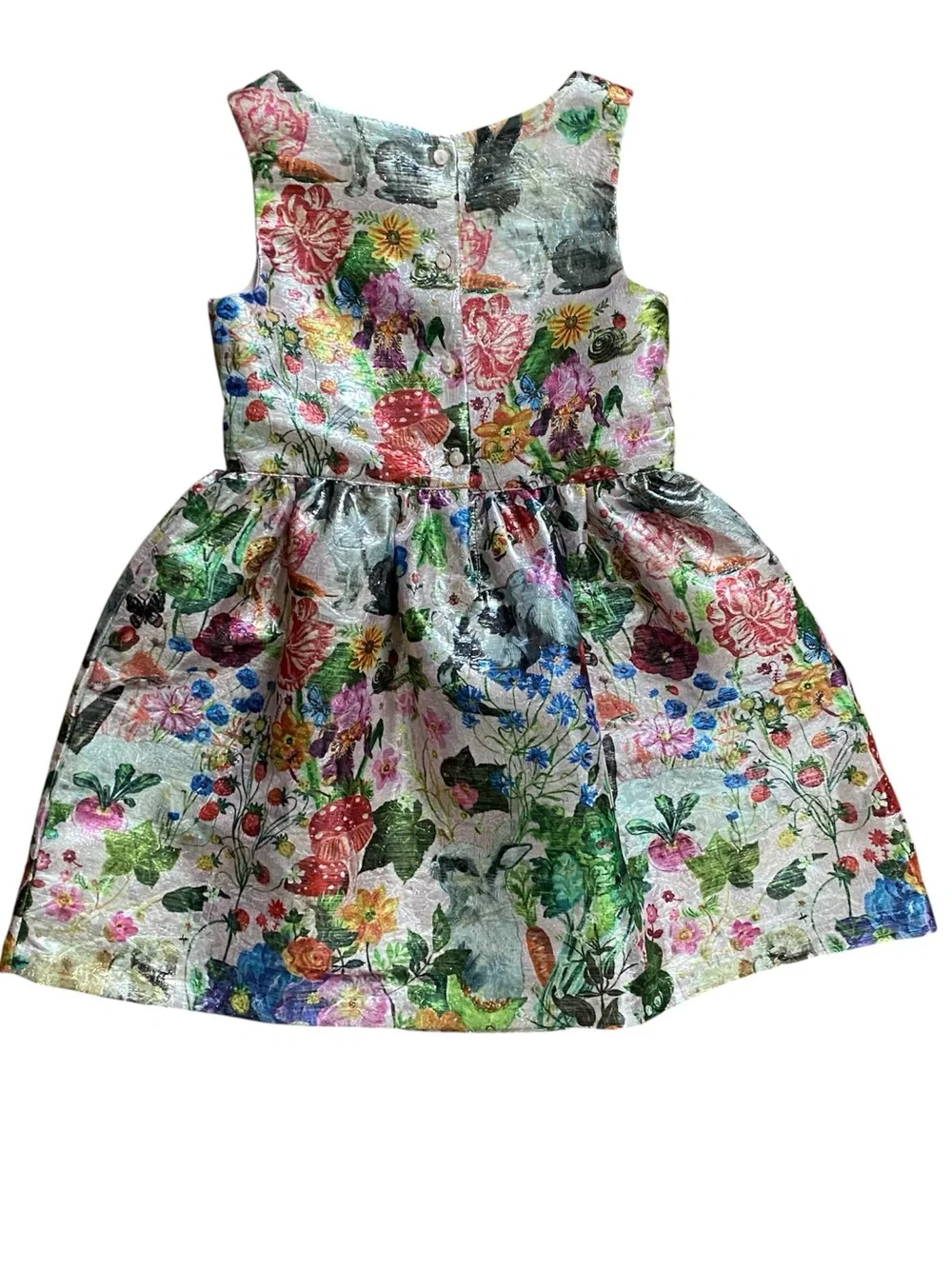Nathalie Lété x H&M Jacquard Weave Metallic Shimmer Dress Girls 5/6 Cats Rabbits